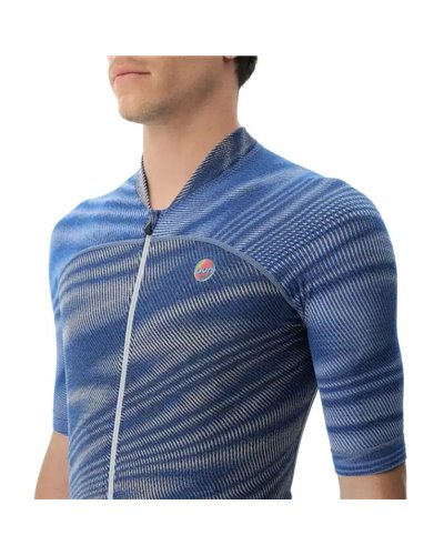 UYN Wave Men's Short Sleeves Full Zip Cycling Jersey, Vibrant Blue