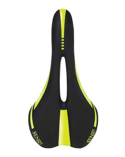 Velo Sella Velo Senso 3274 con Foro, Modello Sport 3274, Nero/Giallo Fluo