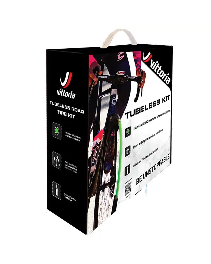 Vittoria Tubeless Road Kit - Road Air-Liner, Liquid Sealant and Tools (Multiway Valves Included)
