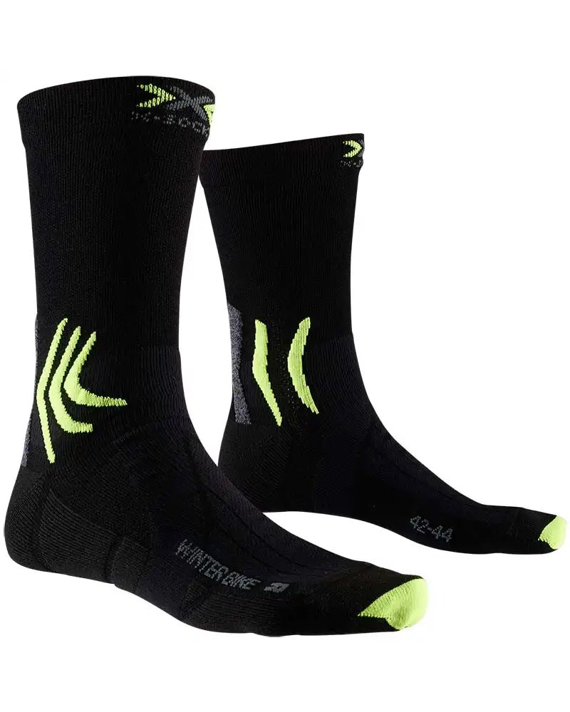 X-Bionic X-Socks Winter Bike 4.0 Cycling Socks, Black/Grey/Phyton Yellow