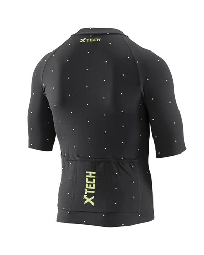 XTech Star Men's Cycling Full Zip Short Sleeve Jersey, Black/Yellow