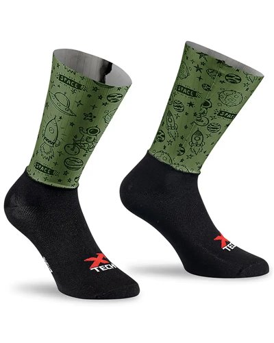 XTech Crono-5 Calze Aero Ciclismo, Nero/Verde