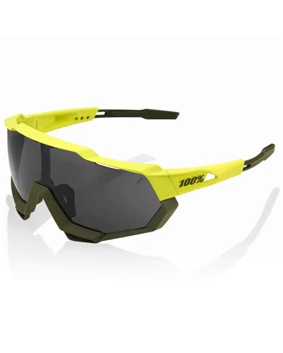 100% SpeedTrap Glasses Soft Tact Banana - Black Mirror Lens + Clear Lens