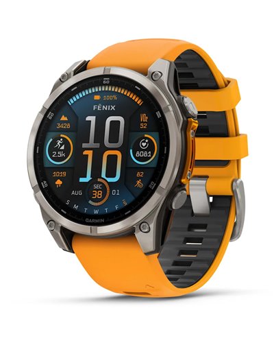Garmin Fenix 8 Sapphire AMOLED Cassa 47mm Orologio GPS Cardio Integrato, Titanium/Spark Orange/Grafite