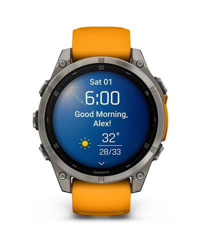 Garmin Fenix 8 Sapphire AMOLED Case 47mm GPS Watch Wrist-Based HR, Titanium/Spark Orange/Grafite