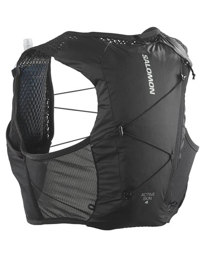 Salomon Active Skin 4 Set Hydration Running Pack/Vest, Black/Metal (2 500 ml Soft Flask Included)