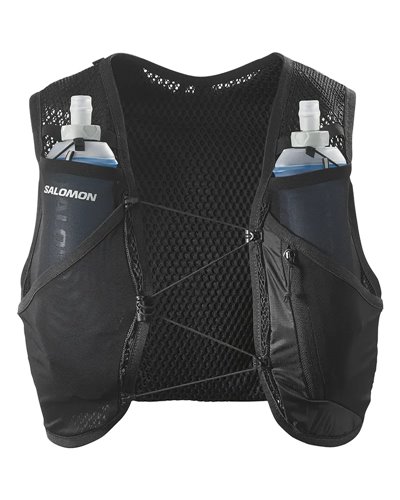 Salomon Active Skin 4 Set Hydration Running Pack/Vest, Black/Metal (2 500 ml Soft Flask Included)