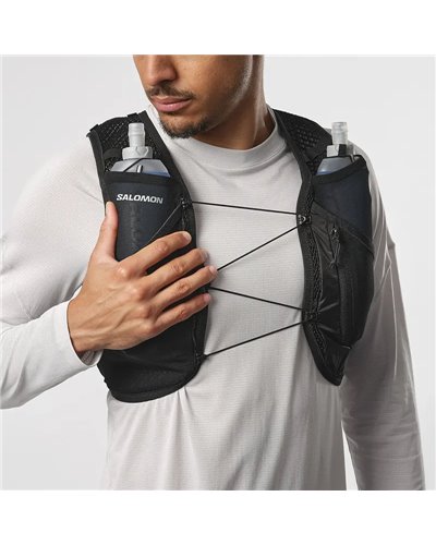 Salomon Active Skin 4 Set Hydration Running Pack/Vest, Black/Metal (2 500 ml Soft Flask Included)