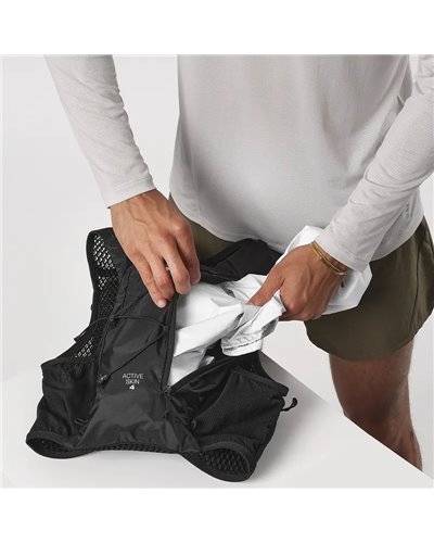 Salomon Active Skin 4 Set Hydration Running Pack/Vest, Black/Metal (2 500 ml Soft Flask Included)