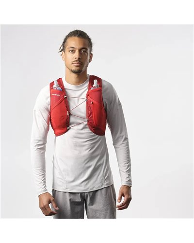 Salomon Active Skin 4 Set Hydration Running Pack/Vest, Red Dahlia/High Risk Red (2 500 ml Soft Flask Included)
