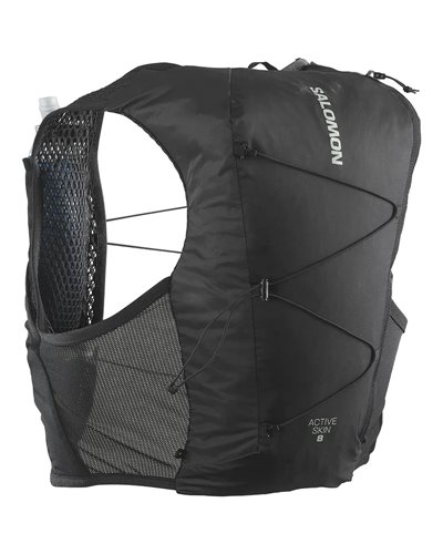 Salomon Active Skin 8 Set Zaino Gilet Idrico Running, Black/Metal (2 Soft Flask da 500 ml Incluse)