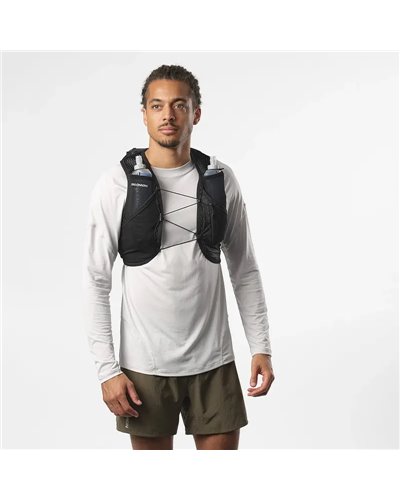 Salomon Active Skin 8 Set Hydration Running Pack/Vest, Black/Metal (2 500 ml Soft Flask Included)