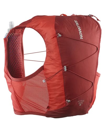 Salomon Active Skin 8 Set Zaino Gilet Idrico Running, Red Dahlia/High Risk Red (2 Soft Flask da 500 ml Incluse)