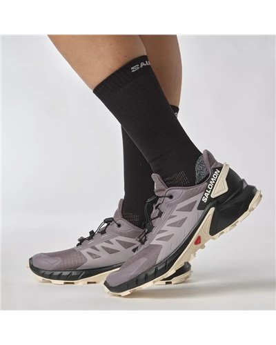 Salomon Aero Crew Calze Running Unisex, Black/Ebony/Pearl Blue