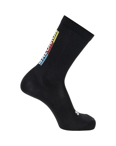 Salomon Pulse Race Flag Crew Calze Running, Black/Bright Red/Lemon