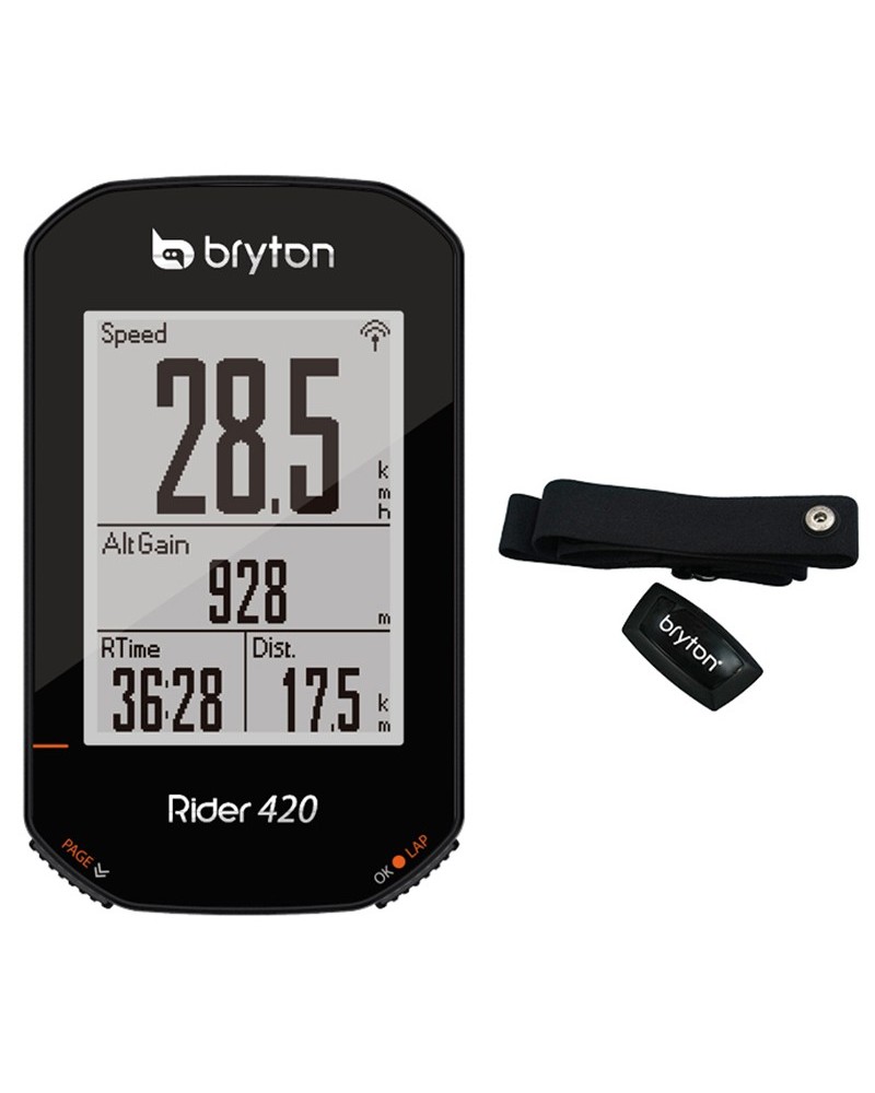 Bryton Rider 420H GPS Ciclocomputer + Fascia Cardio, Nero