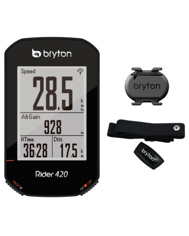 Bryton Rider 420H GPS Cycling Computer + HRM + Cadence Sensor, Black