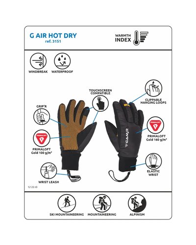 Camp G Air Hot Dry Winter Gloves Touchscreen Compatible, Black/Orange