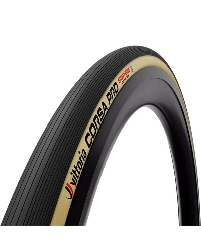 Vittoria Corsa Pro 28-622/700x28c Graphene + Silica TLR Tubeless Ready Tyre Cotton 320TPI, Black/Tan