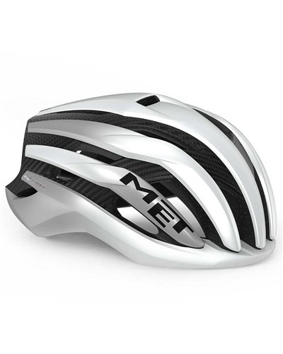 Met Trenta 3K Carbon MIPS Casco Strada, Bianco/Argento Metallizzato Opaco