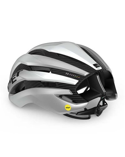 Met Trenta 3K Carbon MIPS Road Cycling Helmet, Matt Metallic Silver White