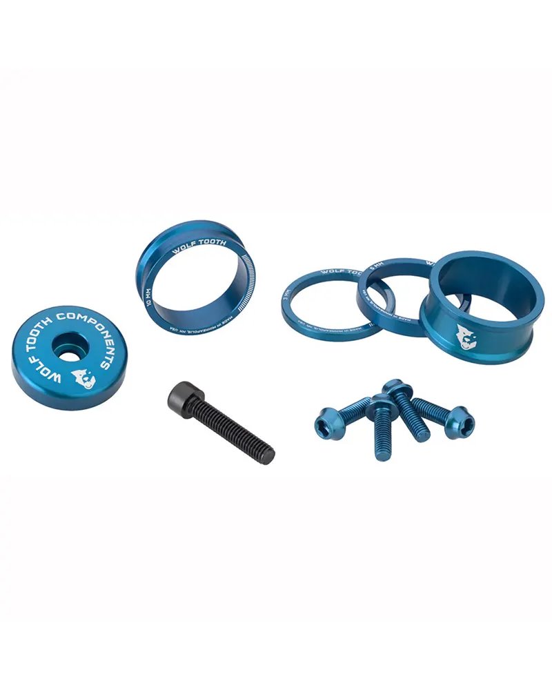 Wolf Tooth Spacers and Bolts Kit Anodized Aluminium, Blue