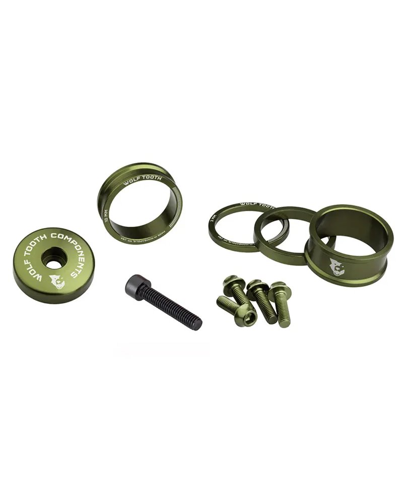 Wolf Tooth Spacers and Bolts Kit Anodized Aluminium, Olive