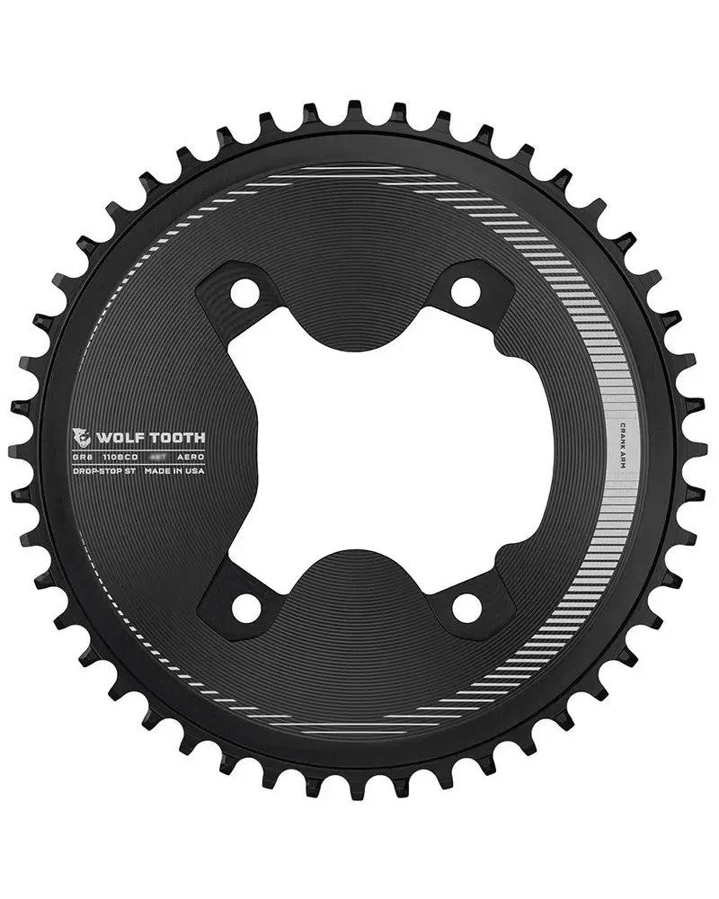 Wolf Tooth Chainring Aero BCD 110mm 4-holes 1X GRX SH12 46T, Black