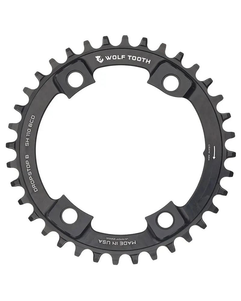 Wolf Tooth Chainring Sram BCD 110 4-holes 1X SH12S - 46T Drop-Stop B, Black