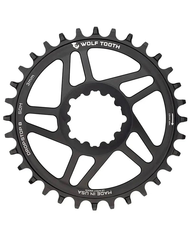 Wolf Tooth Chainring Sram Eagle 3-bolts Direct Mount Boost 1X 11/12 36T Drop-Stop B, Black
