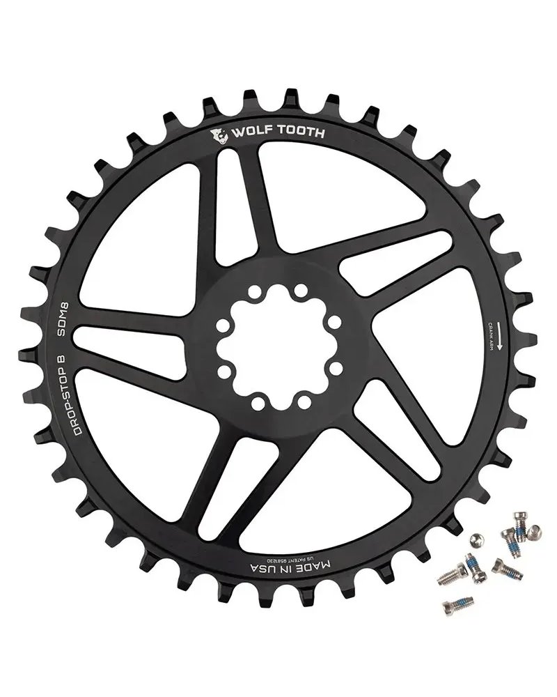 Wolf Tooth Chainring Sram T-Type 8-bolts Direct Mount 1X 12 44T Drop-Stop B, Black