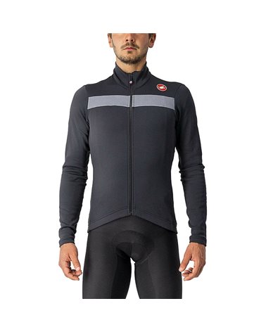 Castelli Puro 3 Men's Long Sleeve Cycling Jersey Full Zip, Light Black/Silver Reflex