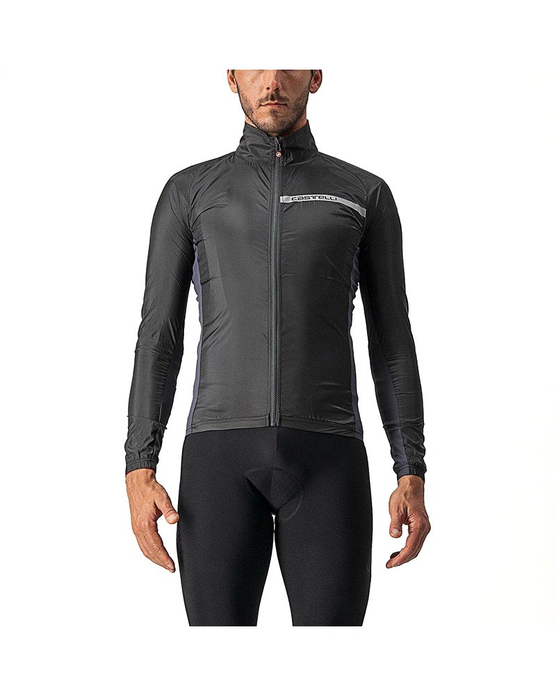 Castelli Squadra Stretch Windproof Men's Packable Cycling Jacket, Light Black/Dark Gray