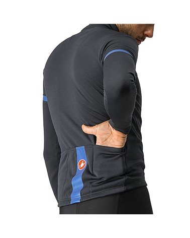 Castelli Fondo 2 Men's Long Sleeve Cycling Jersey Full Zip, Light Black/Blue Reflex