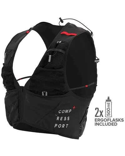 Compressport Ultrun S Pack Evo 15 Hydration Trail Running Pack/Vest, Black (2 500 ml Ergo Flasks Included)