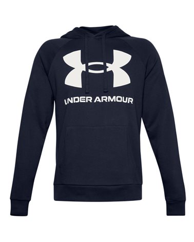 Under Armour UA Rival Big Logo Fleece Felpa con Cappuccio Uomo, Midnight Navy/Onyx White