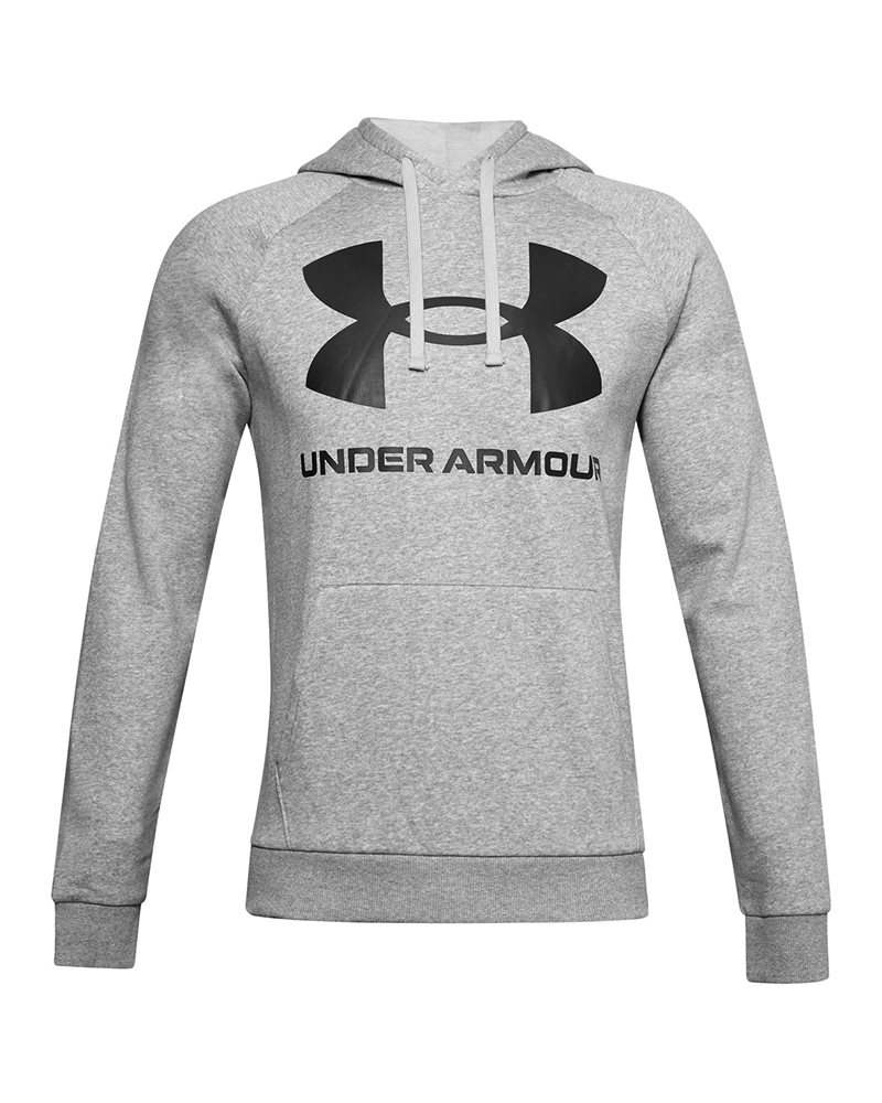 Under Armour UA Rival Big Logo Fleece Felpa con Cappuccio Uomo, Mod Gray Light Heather/Black