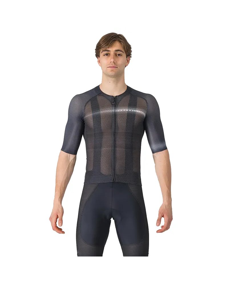 Castelli Climber's A/C Rosso Corsa Men's Full Zip Short Sleeve Cycling Jersey, Black/Dark Gray