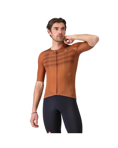 Castelli Aero Race 8S Rosso Corsa Maglia Maniche Corte Full Zip Uomo, Mocha