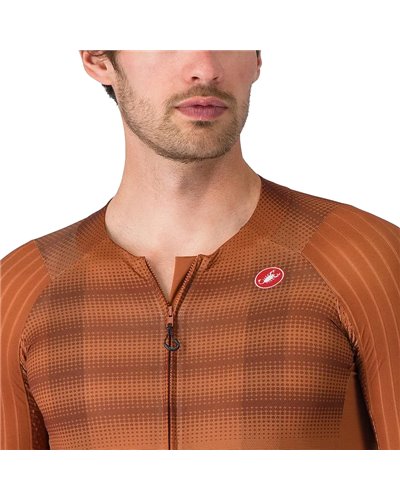 Castelli Aero Race 8S Rosso Corsa Men's Full Zip Short Sleeve Cycling Jersey, Mocha