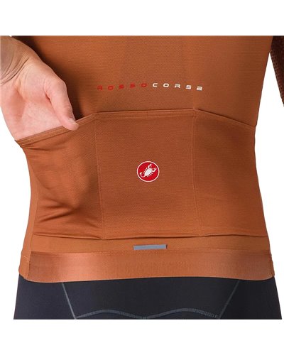 Castelli Aero Race 8S Rosso Corsa Men's Full Zip Short Sleeve Cycling Jersey, Mocha