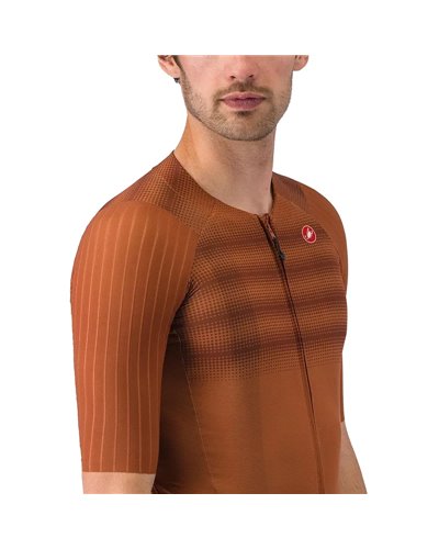 Castelli Aero Race 8S Rosso Corsa Men's Full Zip Short Sleeve Cycling Jersey, Mocha
