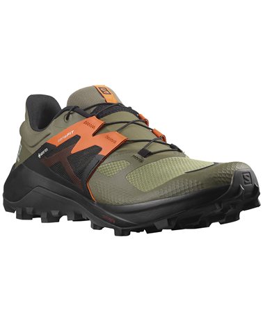 Salomon Wildcross 2 GTX Gore-Tex Men's Trail Running Shoes, Olive Night/Black/Red Orange