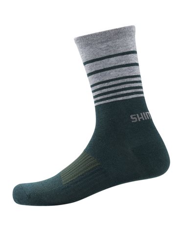Shimano Original Wool Men's Cycling Tall Socks Size M/L 41/44, Dark Green/Stripes