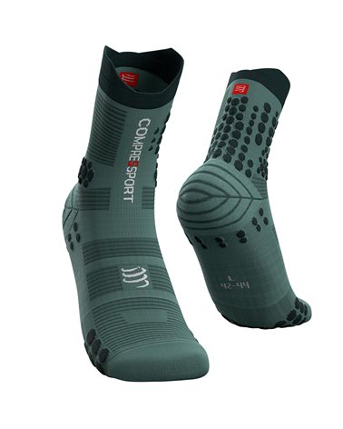 Compressport Pro Racing Socks V3.0 Run High Calze a Compressione, Silver Pine/White