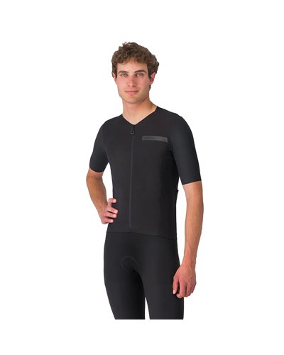 Castelli Premio Evo Rosso Corsa Maglia Maniche Corte Full Zip Uomo, Light Black/Black