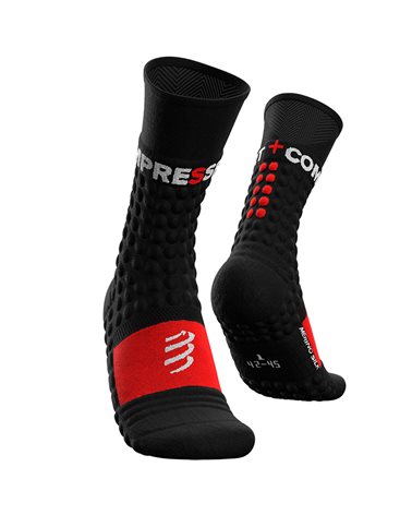 Compressport Pro Racing Socks Winter Run Calze a Compressione, Nero/Rosso