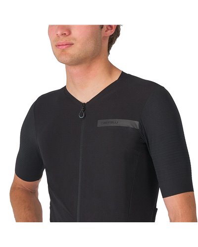 Castelli Premio Evo Rosso Corsa Men's Full Zip Short Sleeve Cycling Jersey, Light Black/Black