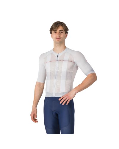 Castelli Climber's A/C Rosso Corsa Men's Full Zip Short Sleeve Cycling Jersey, Silver Gray/Red