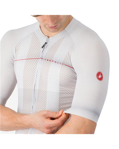 Castelli Climber's A/C Rosso Corsa Men's Full Zip Short Sleeve Cycling Jersey, Silver Gray/Red
